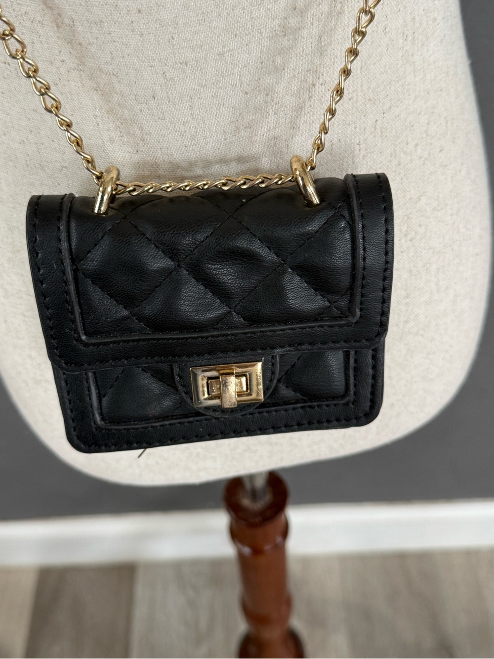 Francesca's Collections Black Quilted Mini Crossbody with Gold Hardware